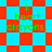 Green text "i heart crayons." appears on a red and cyan checkered background with two distinct patterns