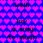 Pixelated icon with blue background of pink hearts, displaying repeated text 'kelli i luv u way to much' in black block letters.