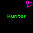 A static pixel art image with a black background, featuring a pink heart symbol above two green 'Hunter' text labels.
