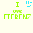 Pixelated green text "I love FIERENZ" with a blue heart symbol replacing the word "love" in the left view, displayed on a light background.