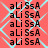 A static image with repeated text 'aLi SsA' over a red background with light blue diamond patterns.