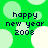Green background with light green circles and dark blue text reading 'happy new year 2008' in four identical quadrants.