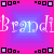 Animated contact sheet showing six frames of a repeating text-based icon with 'Brandi' in stylized font over pink and purple gradient background, surrounded by black-and-white square patterns.