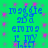 Pixelated blue text and symbols on a green background with pink square accents, arranged in repeating vertical