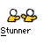 Animated sequence of two yellow figures with white circular heads performing sequential hand gestures against a gray background, each labeled "Stunner" below.