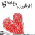Two red heart icons with pixelated text above; left is solid, right shows a broken heart shape.