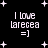 Black background with white pixelated text and stars, showing 'I love Larecea =]' in four positions with varying star counts and dot patterns.