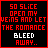 Two side-by-side animated frames of a pixel art buddy icon with red text on black background, showing slight letter variation between frames.
