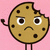 Pixelated cookie character with arms and legs, brown with chocolate chips, standing on pink background, displaying angry expression and text.