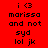 Red background with black pixelated text reading 'i <3 marissa and not syd lol jk' in four lines, two variations showing a glowing effect on the lower-left version.