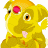 A pixelated yellow cartoon elephant with a pink gem on its forehead and pink cheeks, next to green text reading "Original Icons .com" on a dark background.