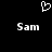 Pixelated white heart symbol above two identical 'Sam' text labels on a black background.