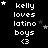 Pixelated text 'kelly loves latino boys <3' on black background with white stars, animated star positions across frames.