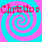 Four identical spiral patterns with alternating cyan and pink colors, each containing red text reading "Christina" at the top left corner.
