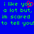 Blue background with green pixelated text reading "i like you a lot but, im scared to tell you!" and a red pixelated heart symbol replacing the 'u' in 'you'.