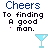 Animated pixel art displays 'Cheers To finding A good man.' with a light blue martini glass icon, varying text colors and punctuation across frames.