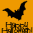 Black bat silhouettes and 'Happy Halloween' text on orange background with gray , animated in four distinct poses