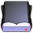 Static pixel art of a dark gray rectangular object with rounded top corners resting on a white base, featuring a small red square in the bottom right corner.
