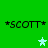 Green background with four instances of *SCOTT* text and three light blue stars in different positions across frames.