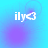 Pixelated white text 'ily<3' on a blue-to-purple gradient background with faint circular patterns.