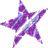 Three identical star-shaped icons with purple and blue pixelated patterns on a gray background, arranged in a triangular formation.