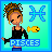 Pixel art contact sheet of four animated frames showing a cartoon woman with curly hair, black top, and blue pants holding a yellow fish next to the Pisces zodiac symbol on a light blue background.