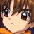 A pixelated anime-style character face on the left and stylized text on a black background on the right, forming a contact sheet of two animation frames.