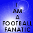 Blue background with white light burst, black text reading 'I AM A FOOTBALL FANATIC' in pixelated font, two identical frames showing static text.