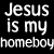 Black background with white text reading "Jesus is my homeboy" in four identical , each 's "homeboy" text color changes sequentially from gray to pink to green to yellow