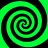 Four green and black spiral patterns arranged in a on a solid background