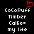 Pixelated text displays 'CoCoPuff', 'Timber', 'Callie=', and 'my life' with a red heart symbol above the first line on black background.