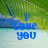 Pixelated image with blue text "I LOVE YOU" over a blurred background of green foliage and water.