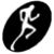 White silhouette of a running figure on black oval background, showing motion across six with varying limb positions