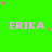 Green background with repeated pink text 'ERIKA' and scattered small stars in pink, green, and brown.