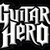 Static black-and-white graphic displaying 'Guitar Hero' text in stylized font across two sections with partial gray overlay.