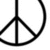 Black peace symbol on white background, rendered with pixelated edges and grayscale anti-aliasing.