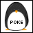 A 4x3 contact sheet of pixelated penguin animation frames with text changes across sampled frames, showing a sequence from "POKE" to repeated "YOU." and "ME." variations.