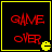 Four identical display red pixelated text 'GAME OVER' with a yellow Pac-Man icon on black background, each bordered by yellow lines