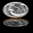A 4x4 contact sheet of a coin animation showing sequential frames from top-left to bottom-right with varying rotation and perspective angles against a black background.