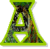 Animated sequence of stylized letter A shapes with green outlines and textured internal patterns shifting across frames.