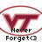 Pixelated icon with maroon 'V7' symbol inside oval border, black text reading 'Never Forget<3', and white background.