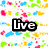 Pixelated image with colorful background and text elements including 'Live', '<3', 'Laugh', 'Love' in black-outlined white letters.