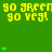Green background with yellow text repeating 'go green go green' and 'go veg!' alongside small green heart symbols in various positions.