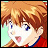 Pixelated anime-style character face with brown hair and blue eyes on left, adjacent to black background with white text "Anime IM" above smaller cursive "com" on right.