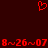 Red pixelated heart symbol at top center above red digital text reading '8~26~07' repeated twice on dark brown background.