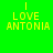 Four square display 'I LOVE ANTONIA' text in yellow pixelated font against green, teal, blue, and gradient backgrounds