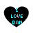Four identical black heart-shaped icons with cyan text reading "I LOVE DAN" arranged in a on white background
