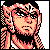 Pixelated 50x50 static buddy icon depicting a character with long pink hair, black sunglasses, and a beard in orange tones against a black background.