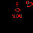 Red pixelated text and symbols on black background: 'i <3 you' with a heart symbol replacing the word 'love'.