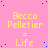 Pink background with blue dots and repeated yellow text reading "Becca Pelletier = Life" in a pattern